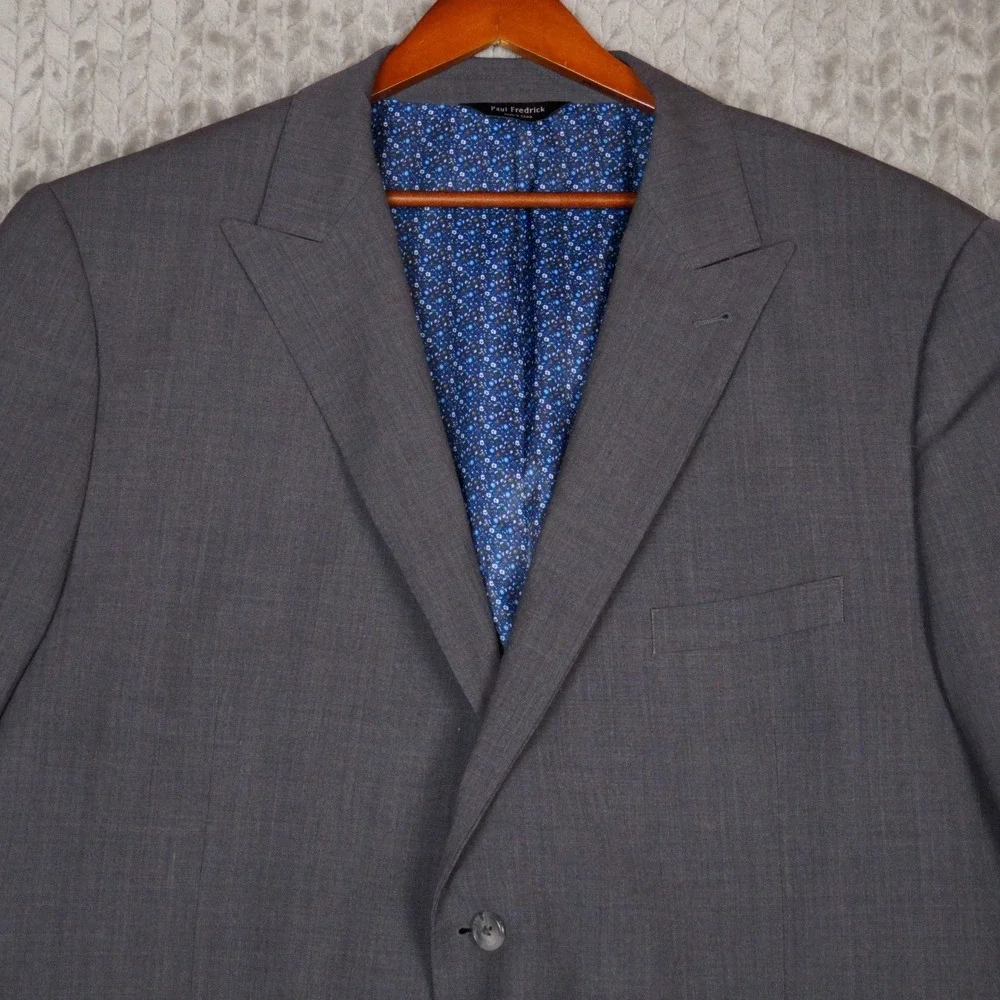 Paul Fredrick Blazer Men 52L Grey Sport Coat Wool Blend Stretch Floral Pattern